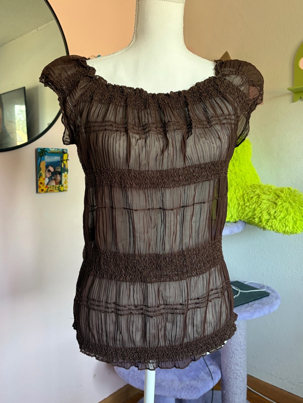 Julie's Closet Brown Sheer Sequin Top